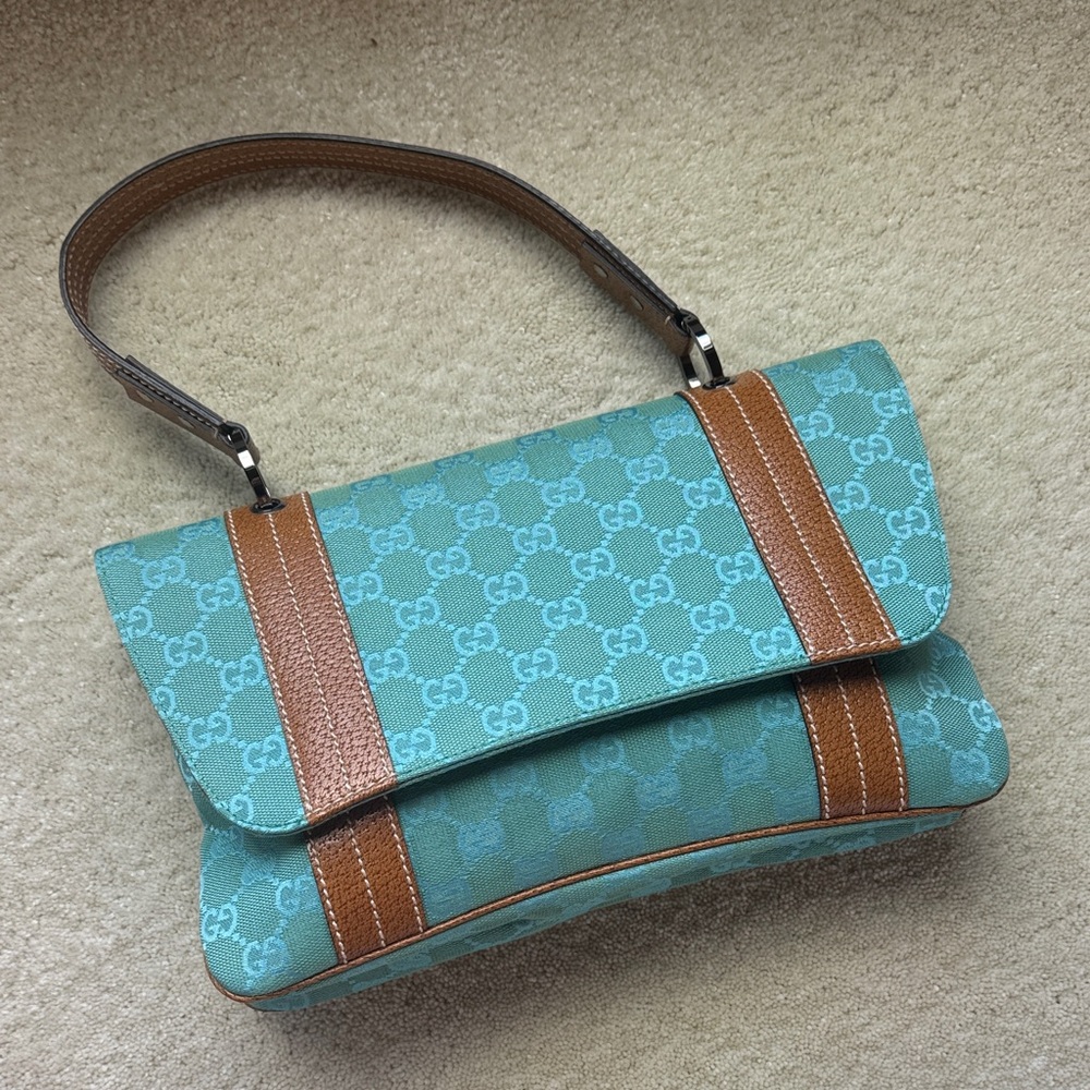 Gucci Teal and Tan Shoulder Bag